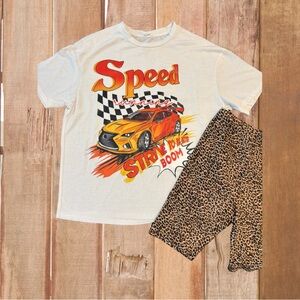 SHEIN White Tee with Red and Orange Gradient Text